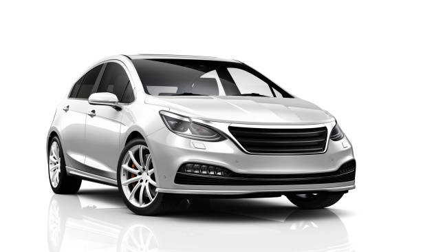 3D illustration of Generic compact white car - Front Side View buy back and trade in